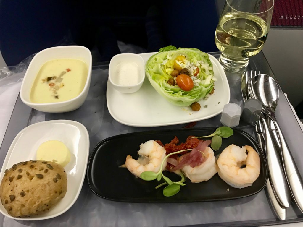 Dinner service in flight