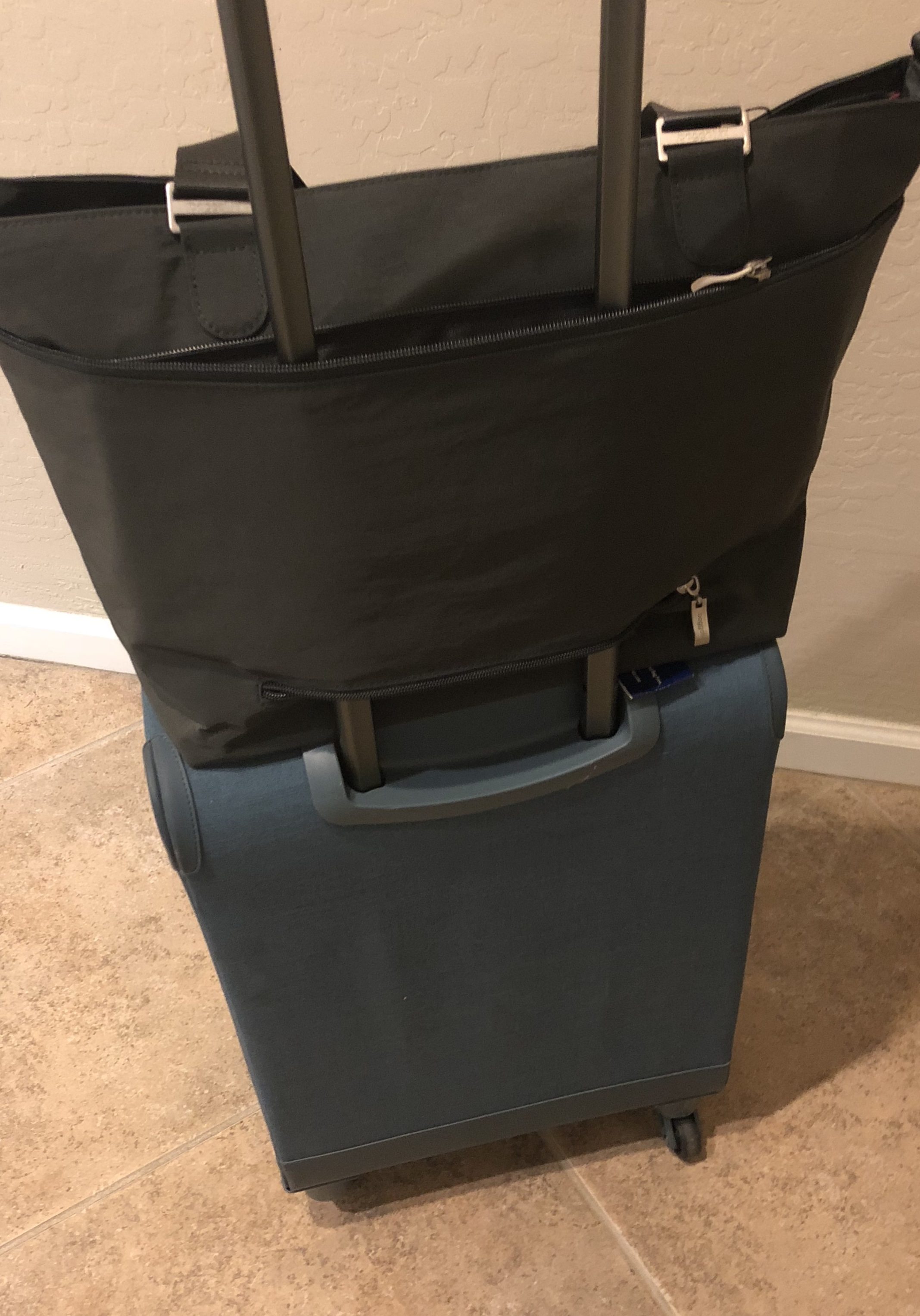 Baggallini tote over suitcase – Exploring the Prime
