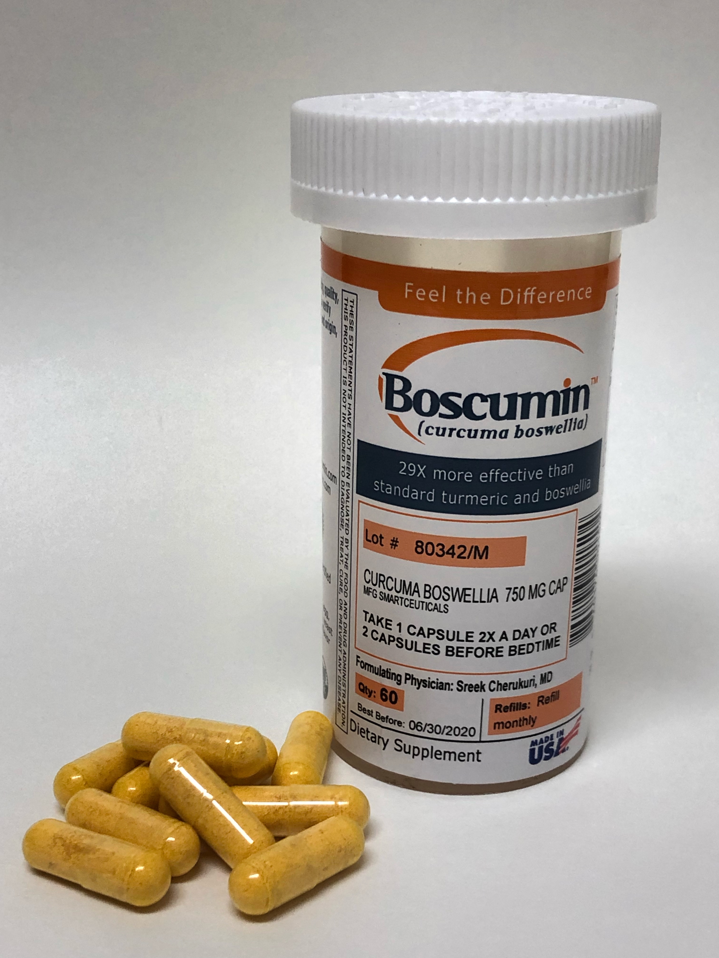 Boscumin bottle with yellow capsules