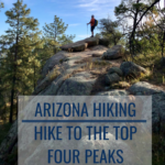 Pinterest Pin showing hiker at summit of four peaks