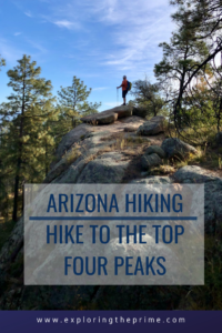 Pinterest Pin showing hiker at summit of four peaks