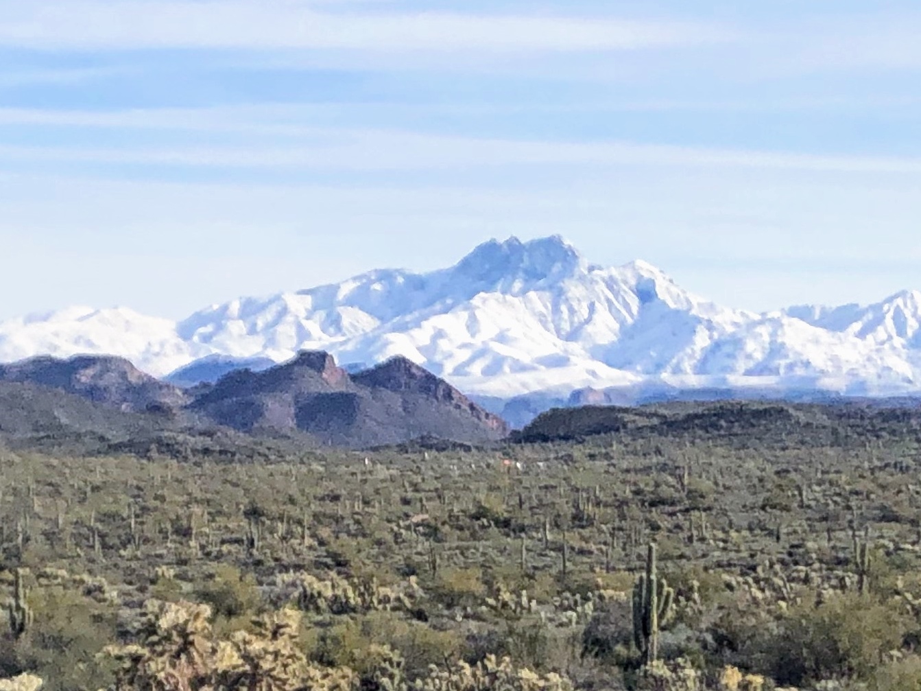 Snow capped Four Peaks Mountains