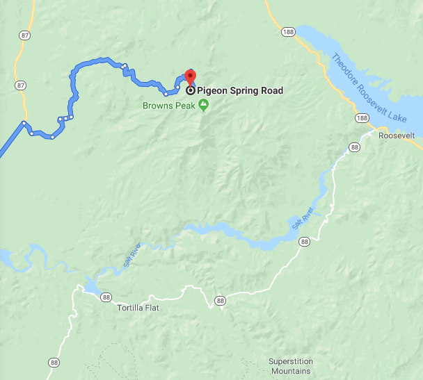 Map to Browns Peak Trailhead